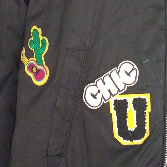 Varsity Jacket Black Satin Patches size small - Picture 6 of 14